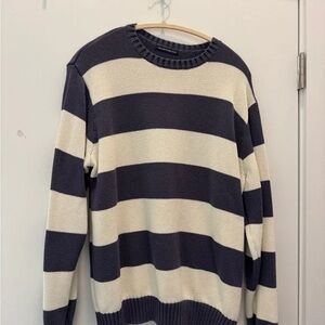 Brandy Melville Navy and Cream Striped Crewneck Sweater